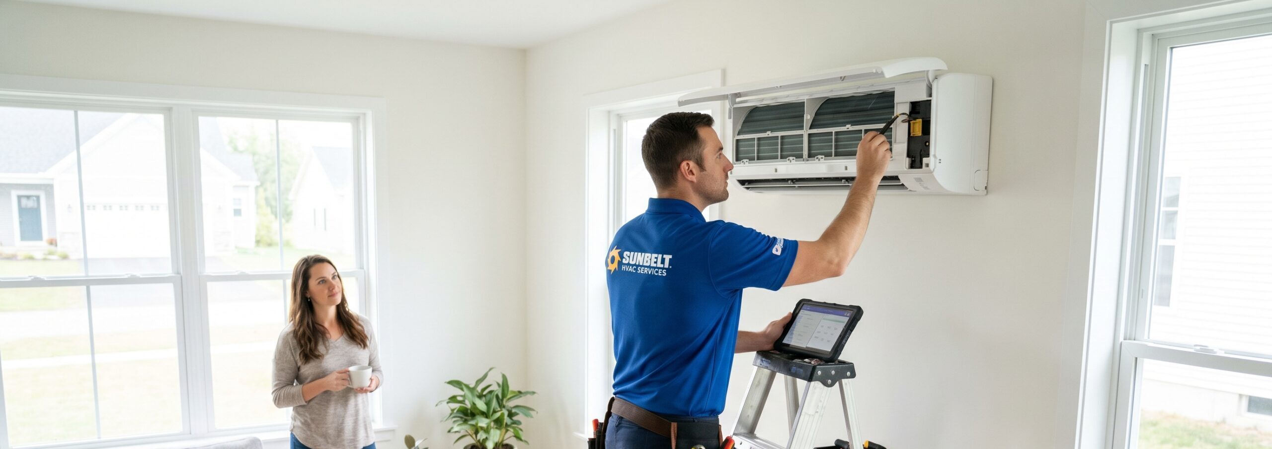 AC technician repairing an air conditioning unit