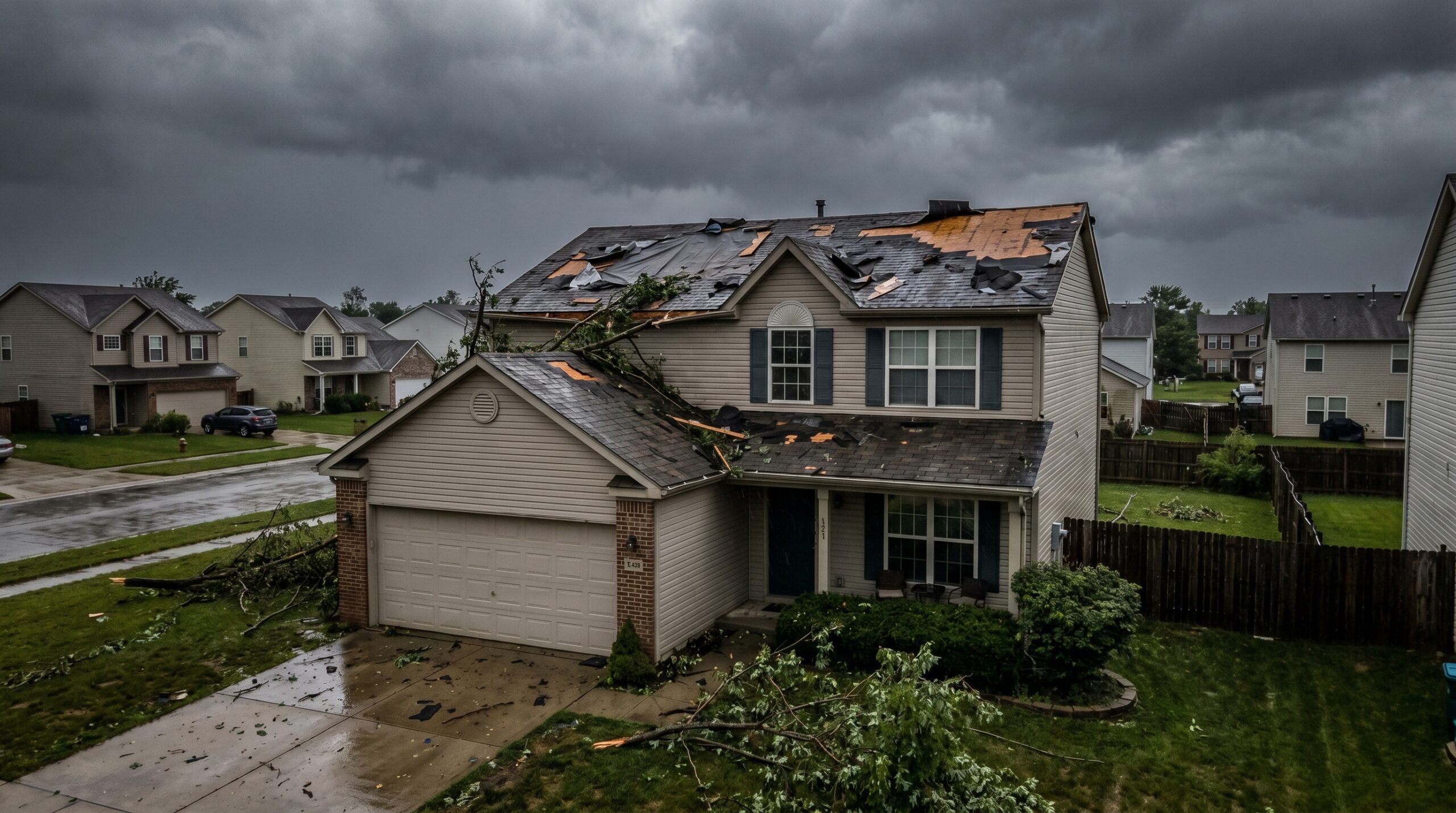 Storm damaged roof