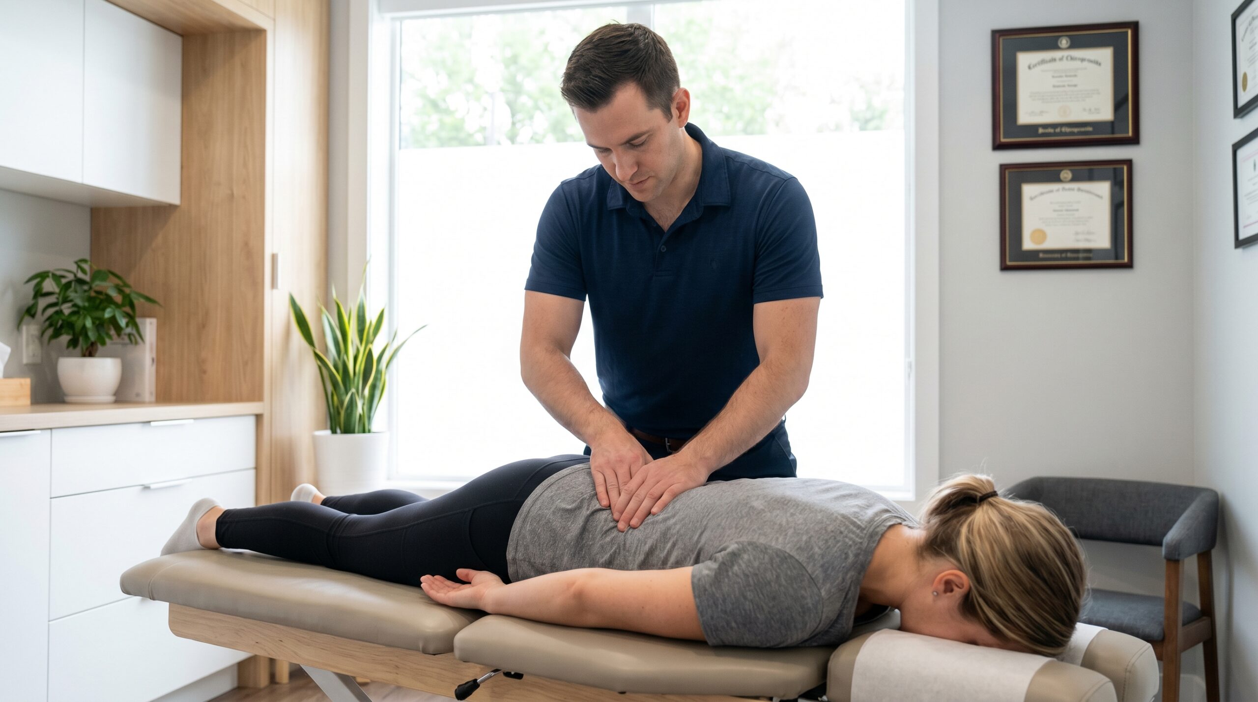 Patient receiving chiropractic back treatment