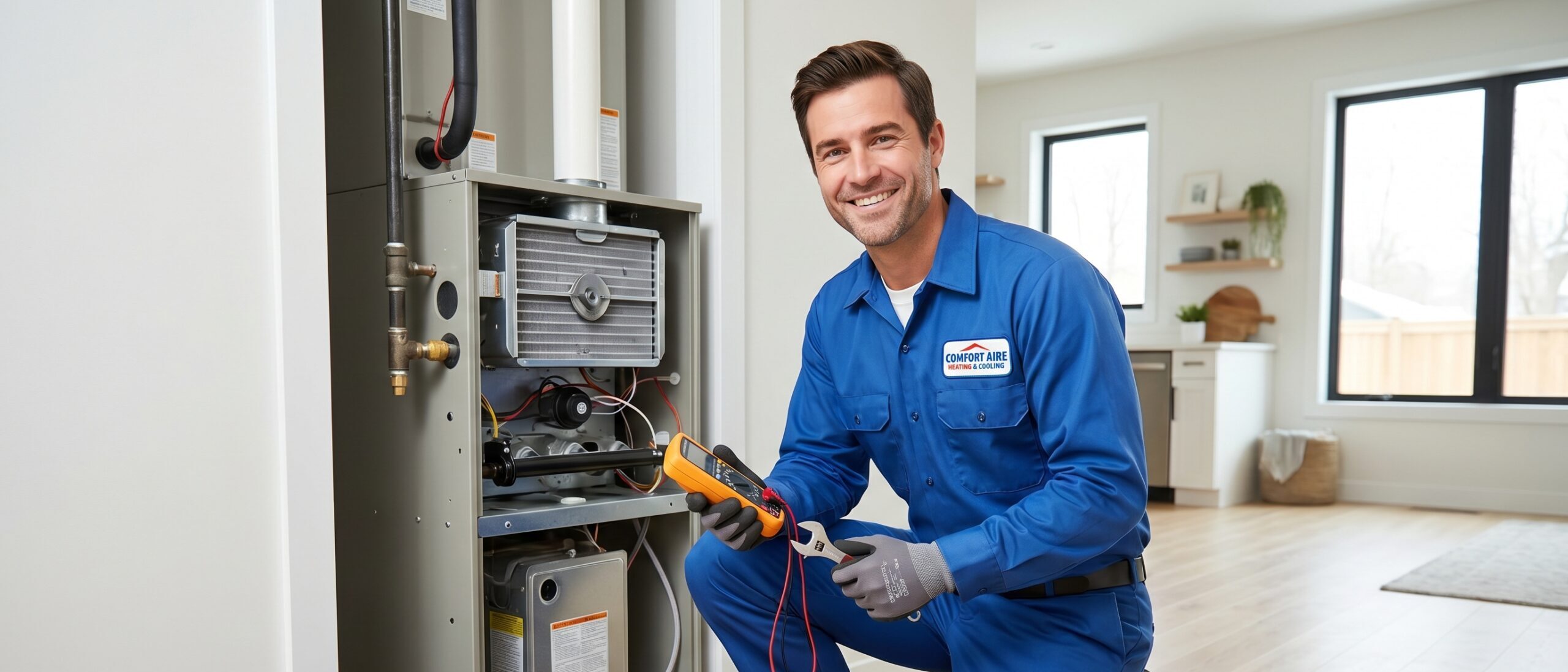 HVAC technician repairing heating