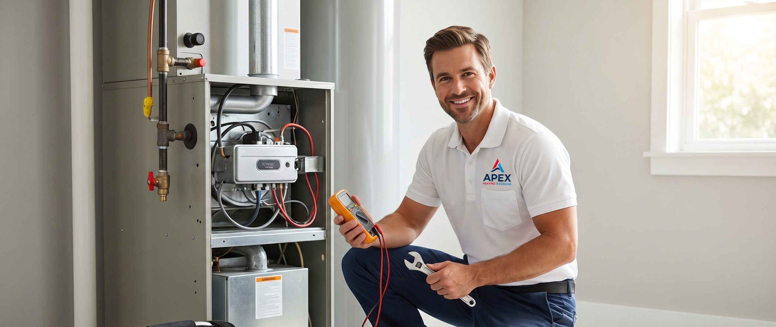 HVAC technician servicing a heating system