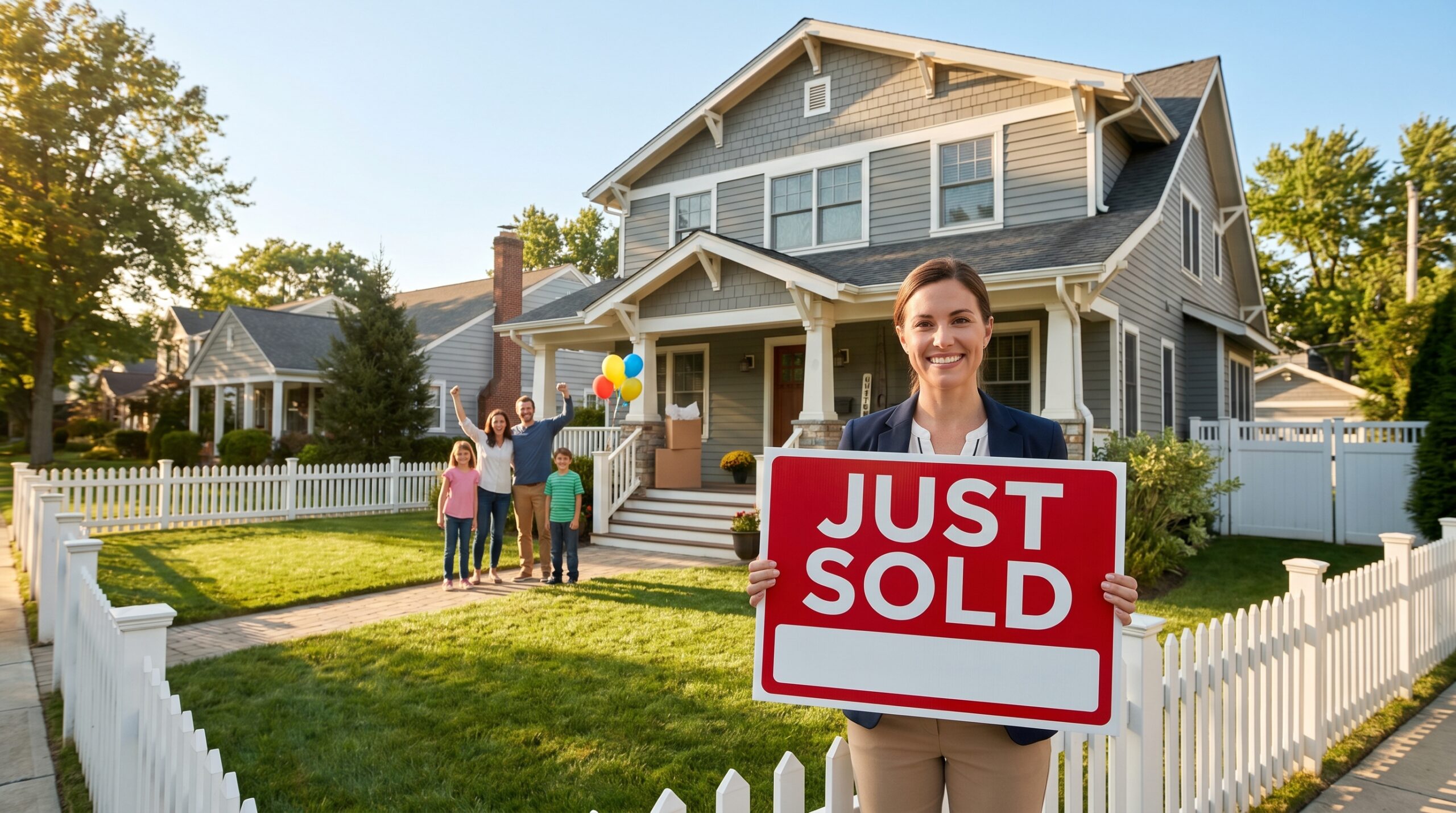 Real estate agent with just sold sign