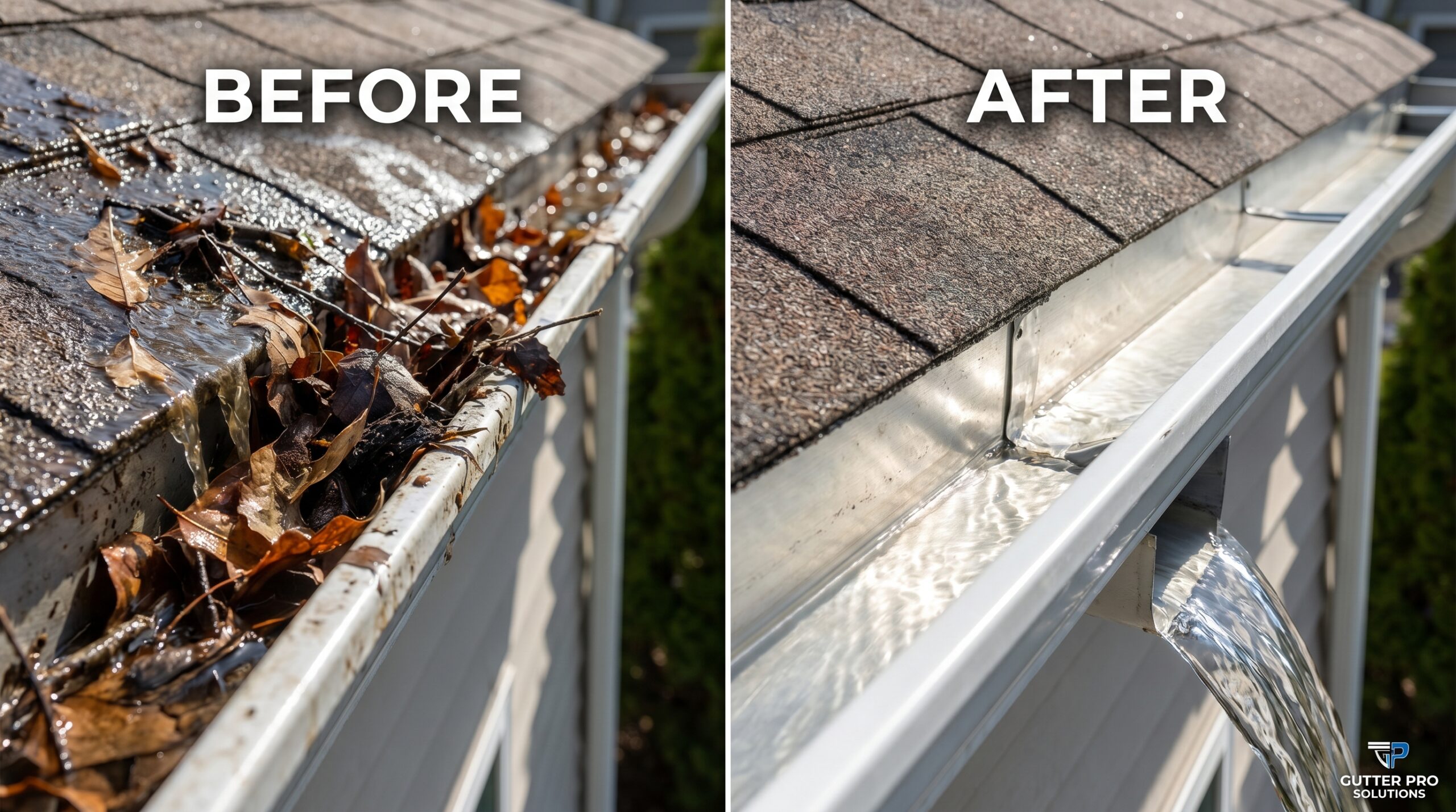 Before and after gutter cleaning