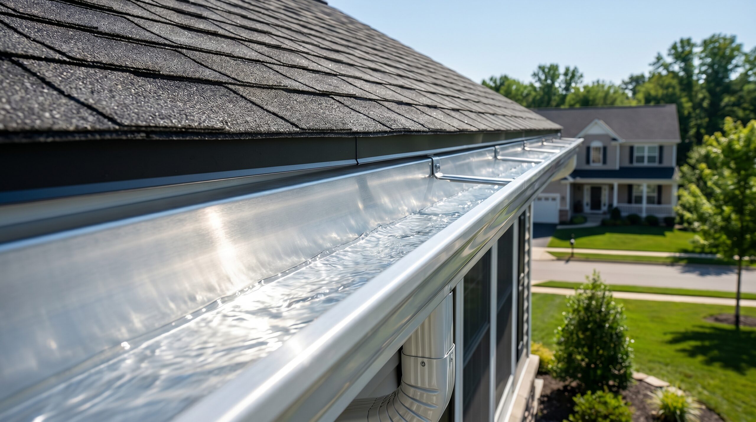 Technician cleaning gutters on a residential home
